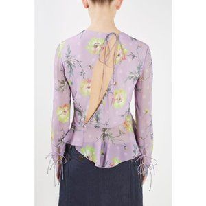 TOPSHOP Unique silk Floral Print Cut Out Back Top in Purple Rhinestone